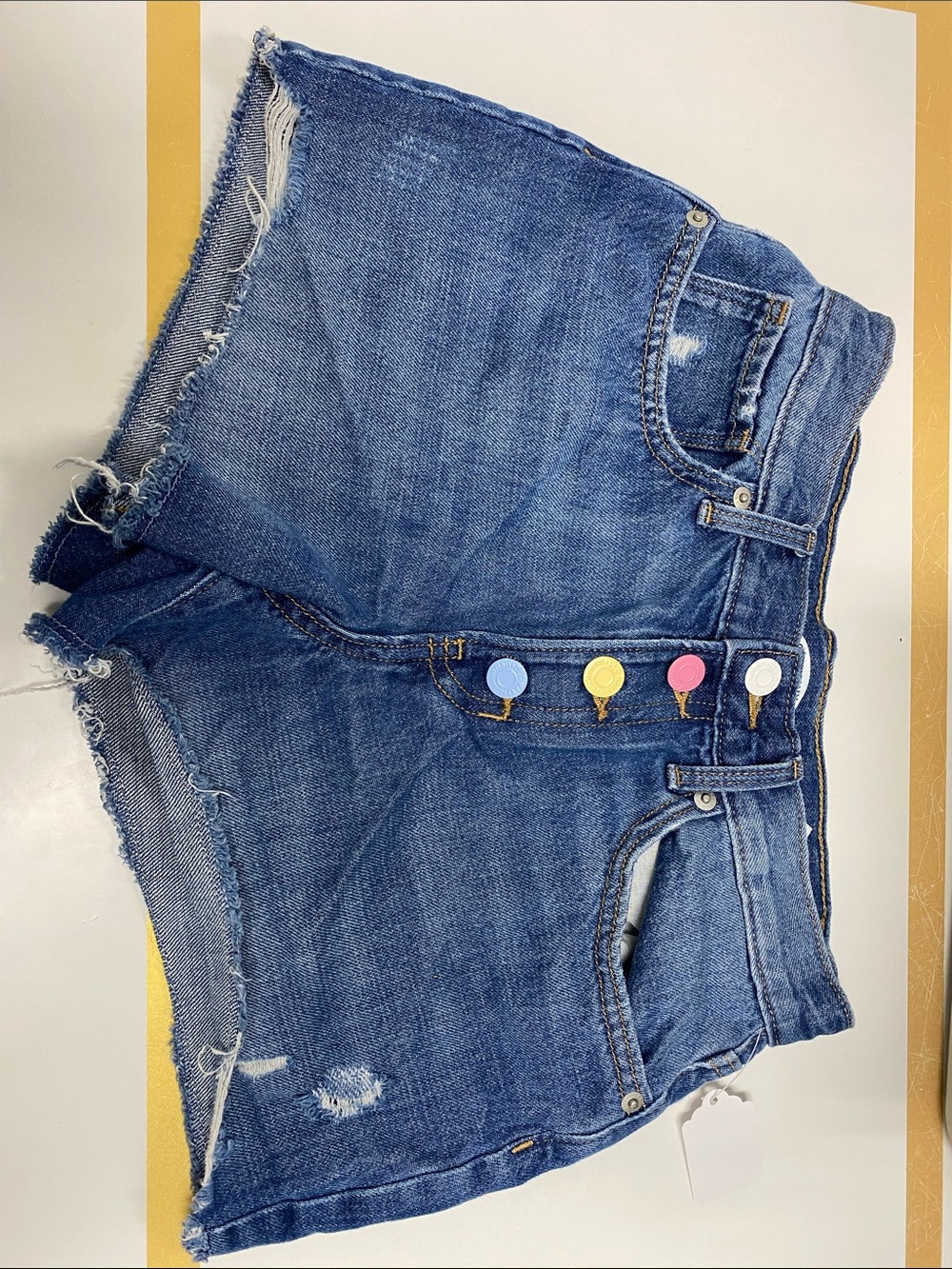 Girls' Blue Denim Shorts with Multicolor Button Accents